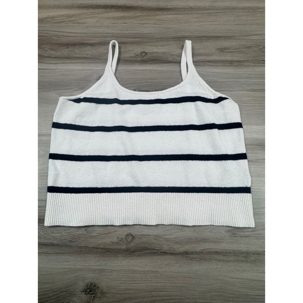 Old Navy Nara Tank Top Womens Large White Black Striped Knit Scoop Neck